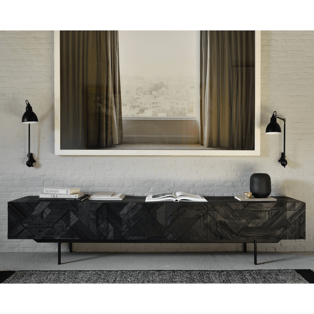 Meuble TV moderne noir en métal pour salon
