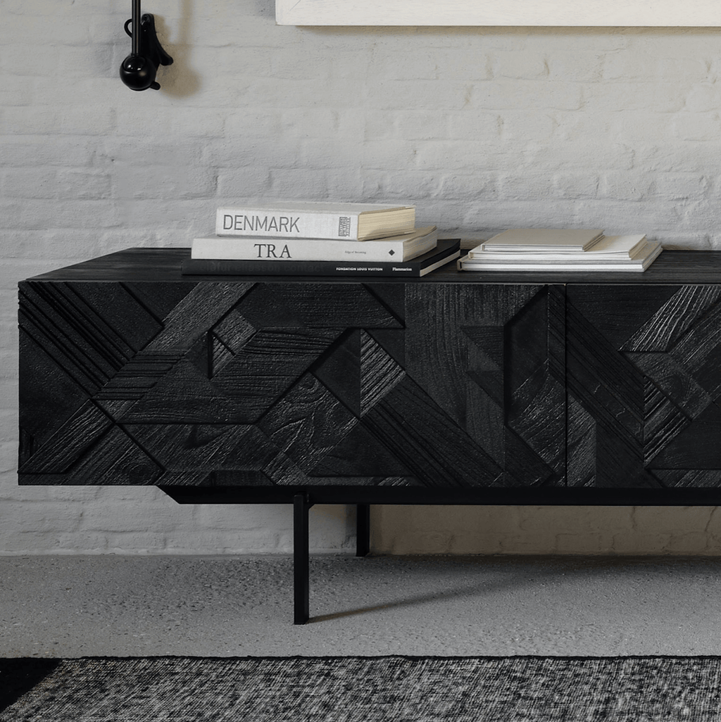 Meuble TV moderne noir en métal pour salon