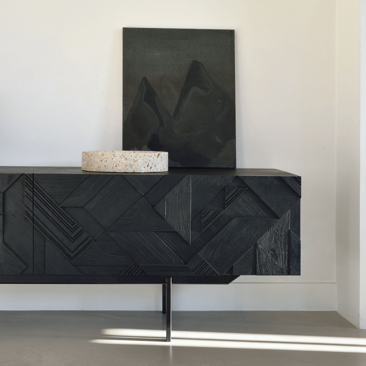Meuble TV moderne en métal noir pour salon