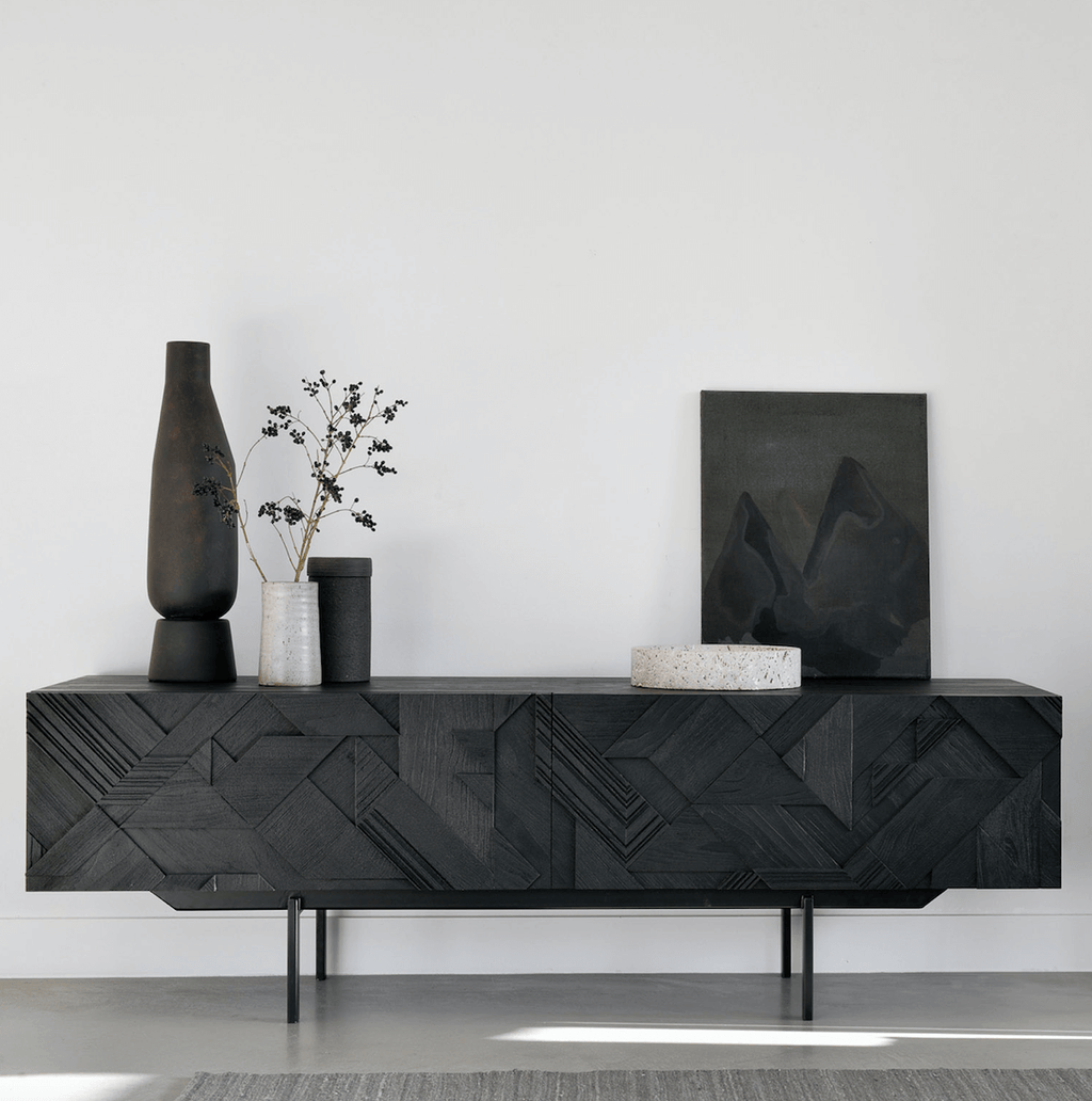 Meuble TV moderne en métal noir pour salon