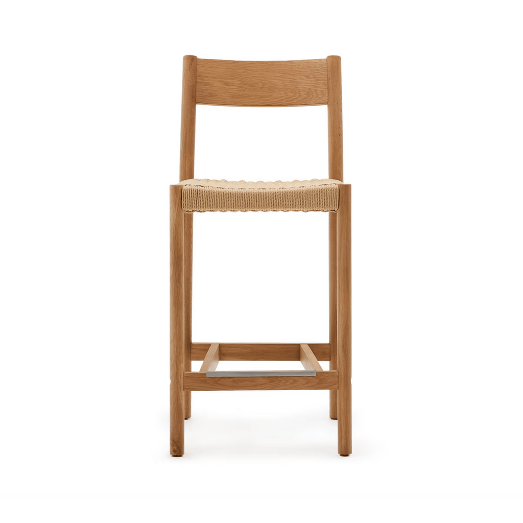 Tabouret de bar rustique en chêne naturel avec dossier incurvé pour la cuisine