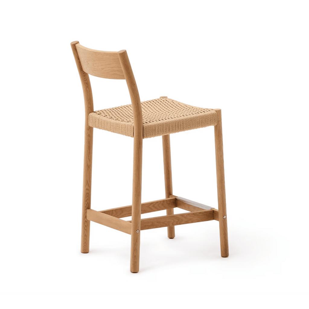 Tabouret de bar rustique en chêne naturel avec dossier incurvé pour la cuisine