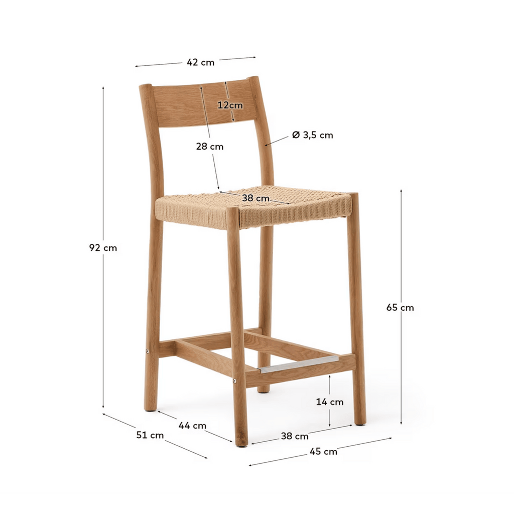 Tabouret de bar rustique en chêne naturel avec dossier incurvé pour la cuisine