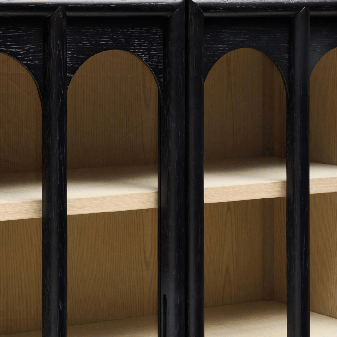 Meuble de rangement moderne en chêne noir avec rangement pour bureau