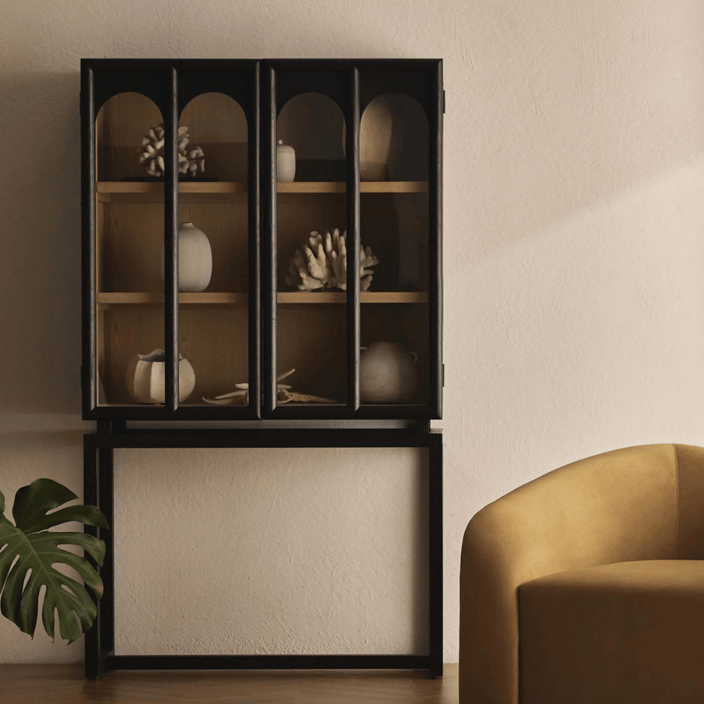 Meuble de rangement moderne en chêne noir avec rangement pour bureau