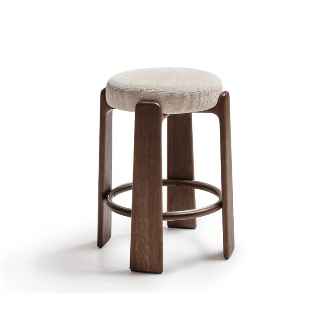 Tabouret de bar en noyer Mid-Century avec mousse haute densité et pieds en bois pour cuisine