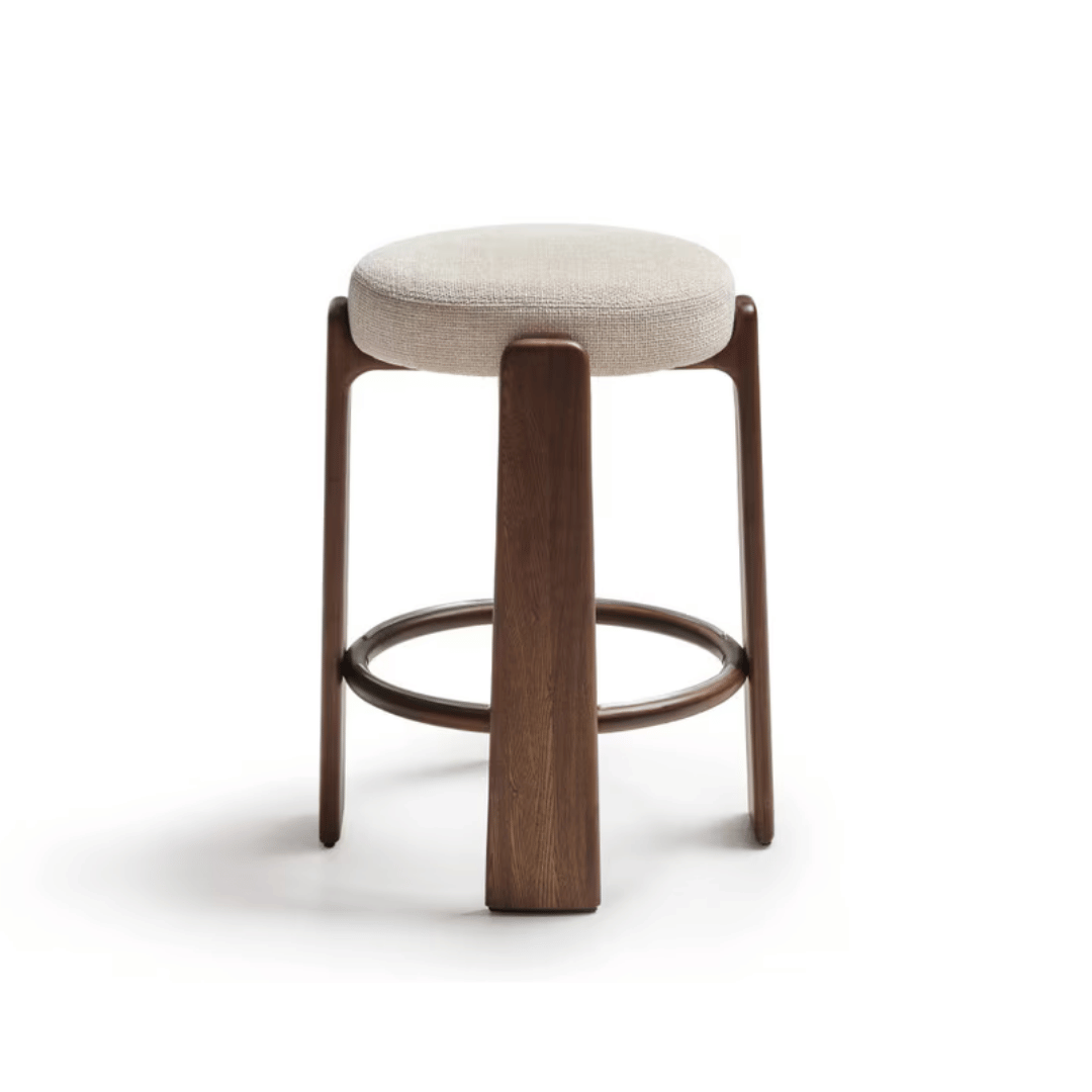 Tabouret de bar en noyer Mid-Century avec mousse haute densité et pieds en bois pour cuisine