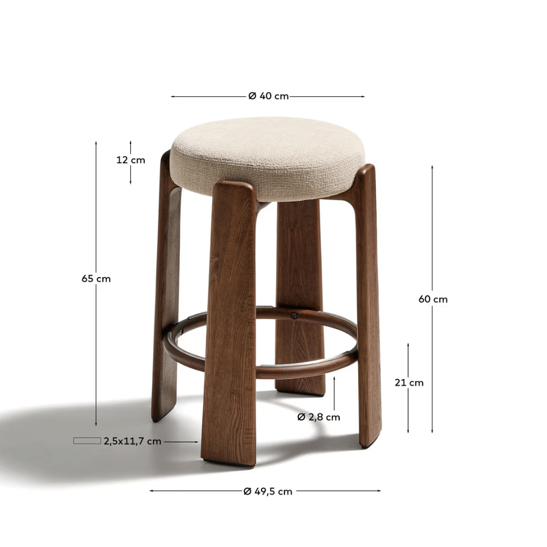 Tabouret de bar en noyer Mid-Century avec mousse haute densité et pieds en bois pour cuisine