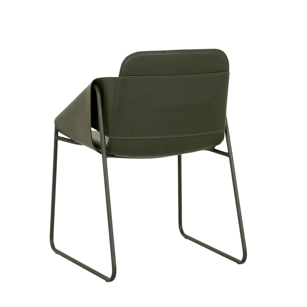 Chaise de salle à manger industrielle en cuir vert avec revêtement en tissu