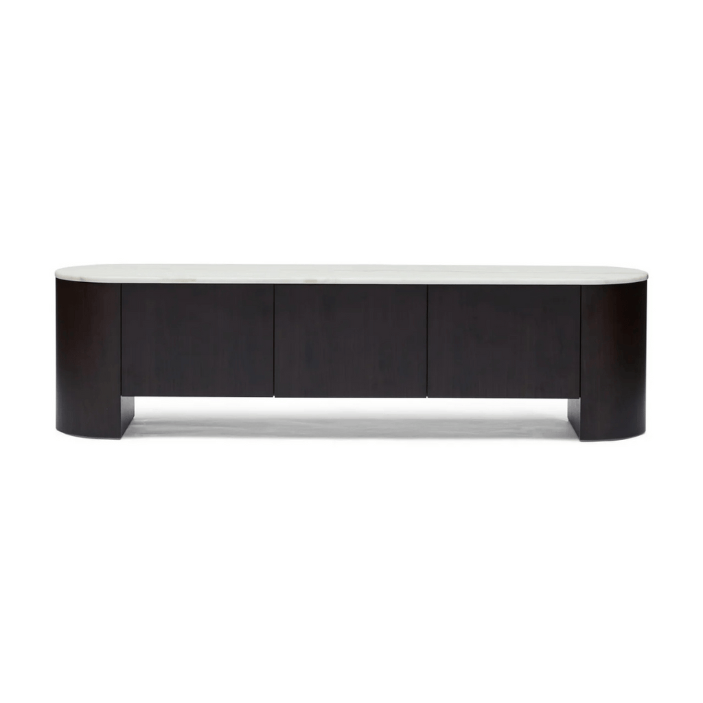 Meuble TV noyer et marbre style Mid-Century avec rangement pour salon