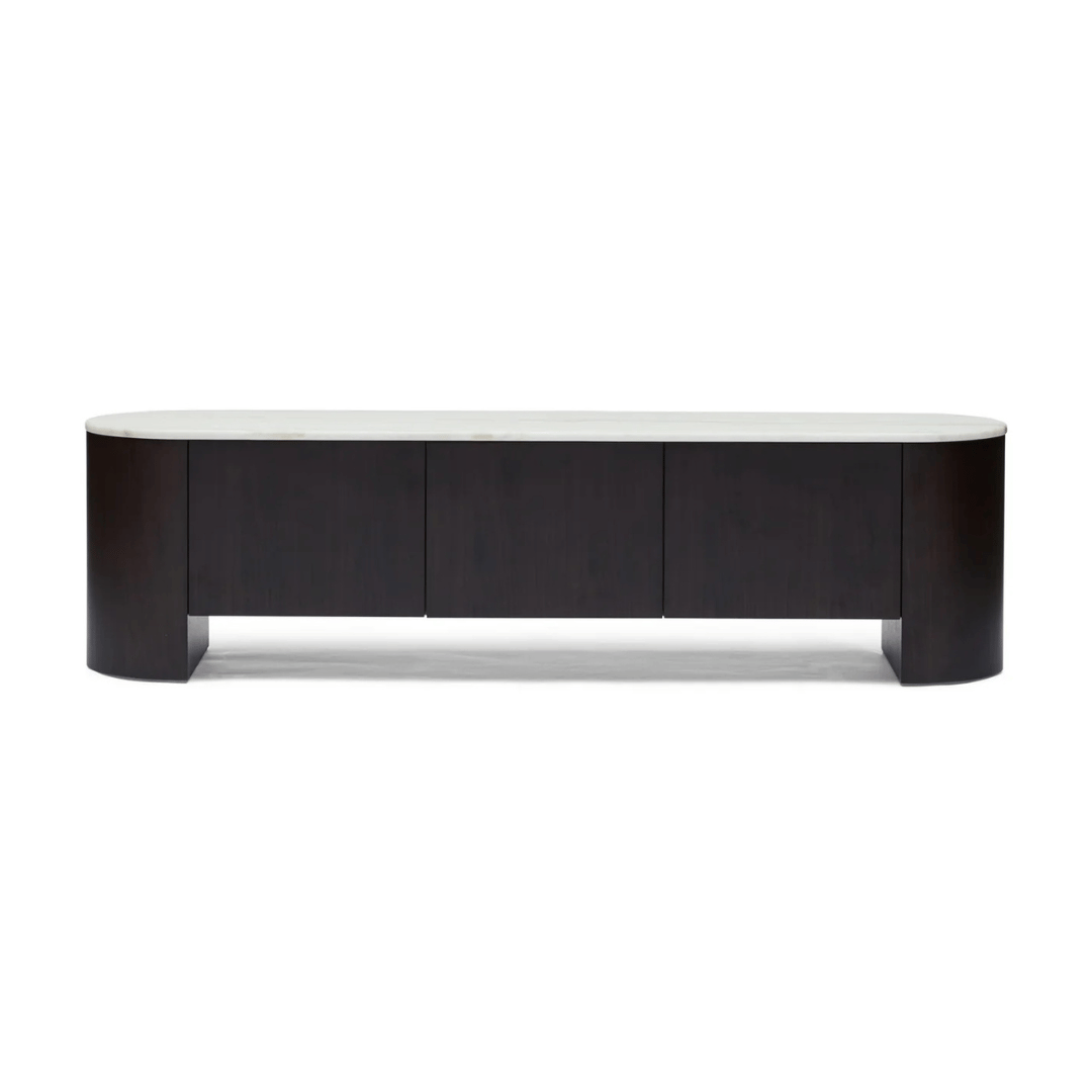 Meuble TV noyer et marbre style Mid-Century avec rangement pour salon