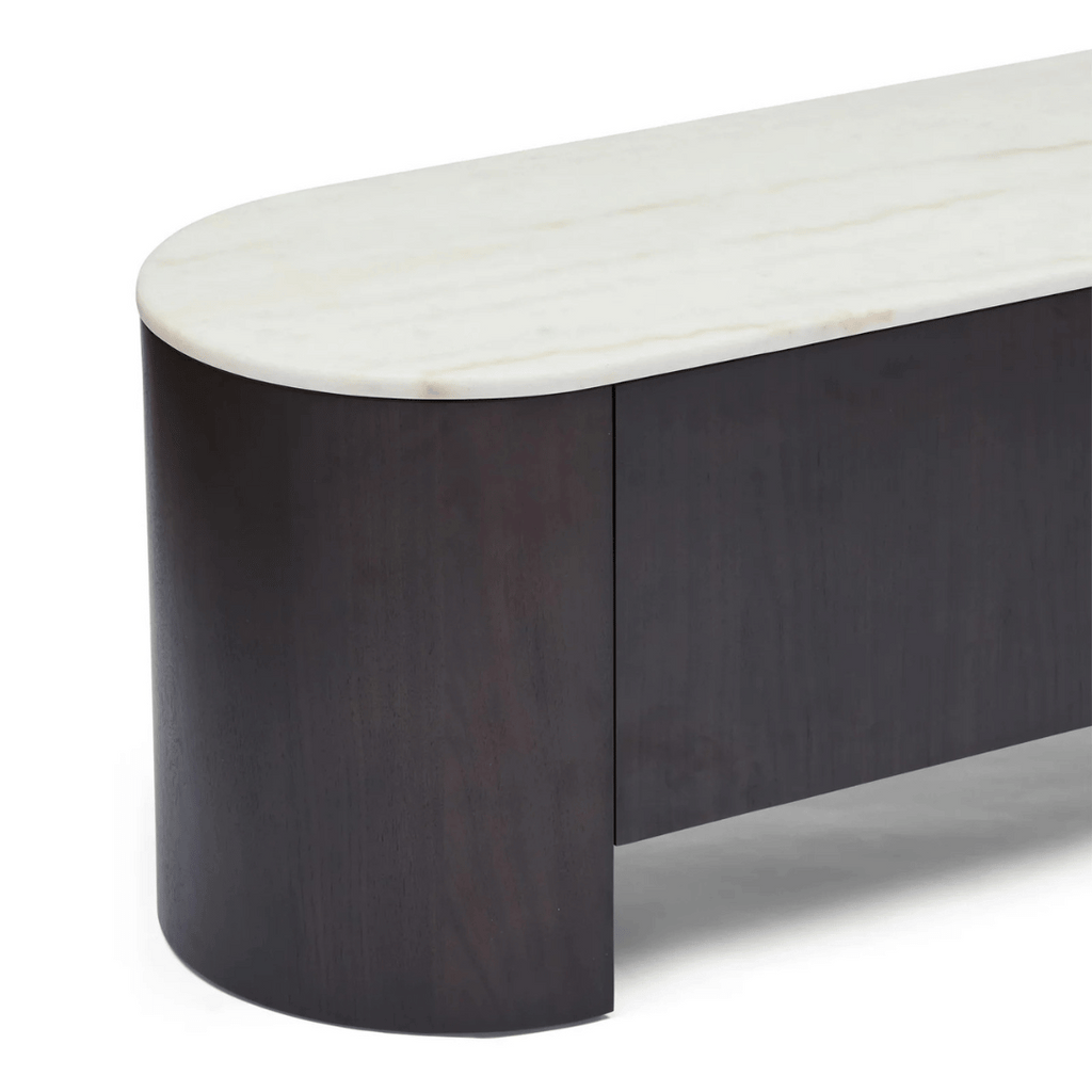 Meuble TV noyer et marbre style Mid-Century avec rangement pour salon