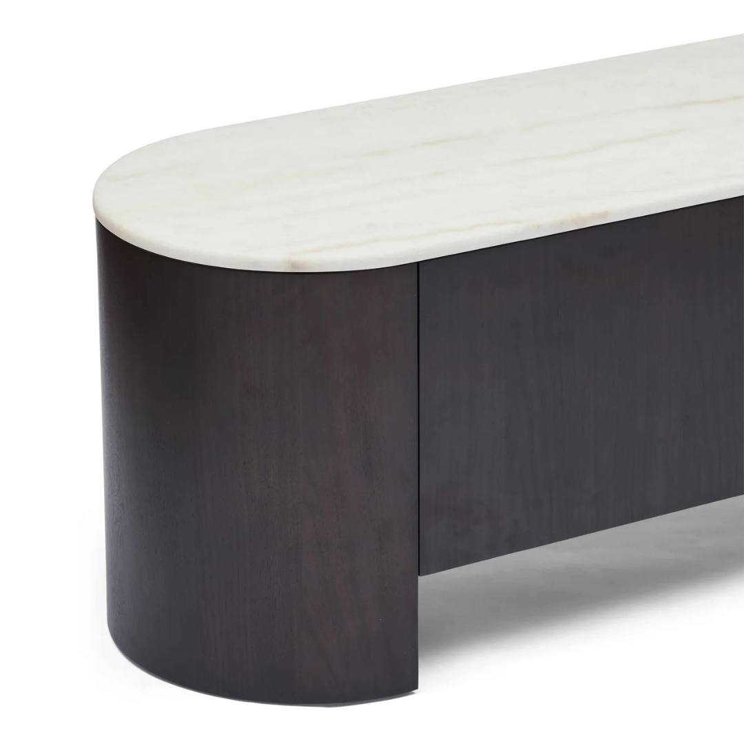 Meuble TV noyer et marbre style Mid-Century avec rangement pour salon