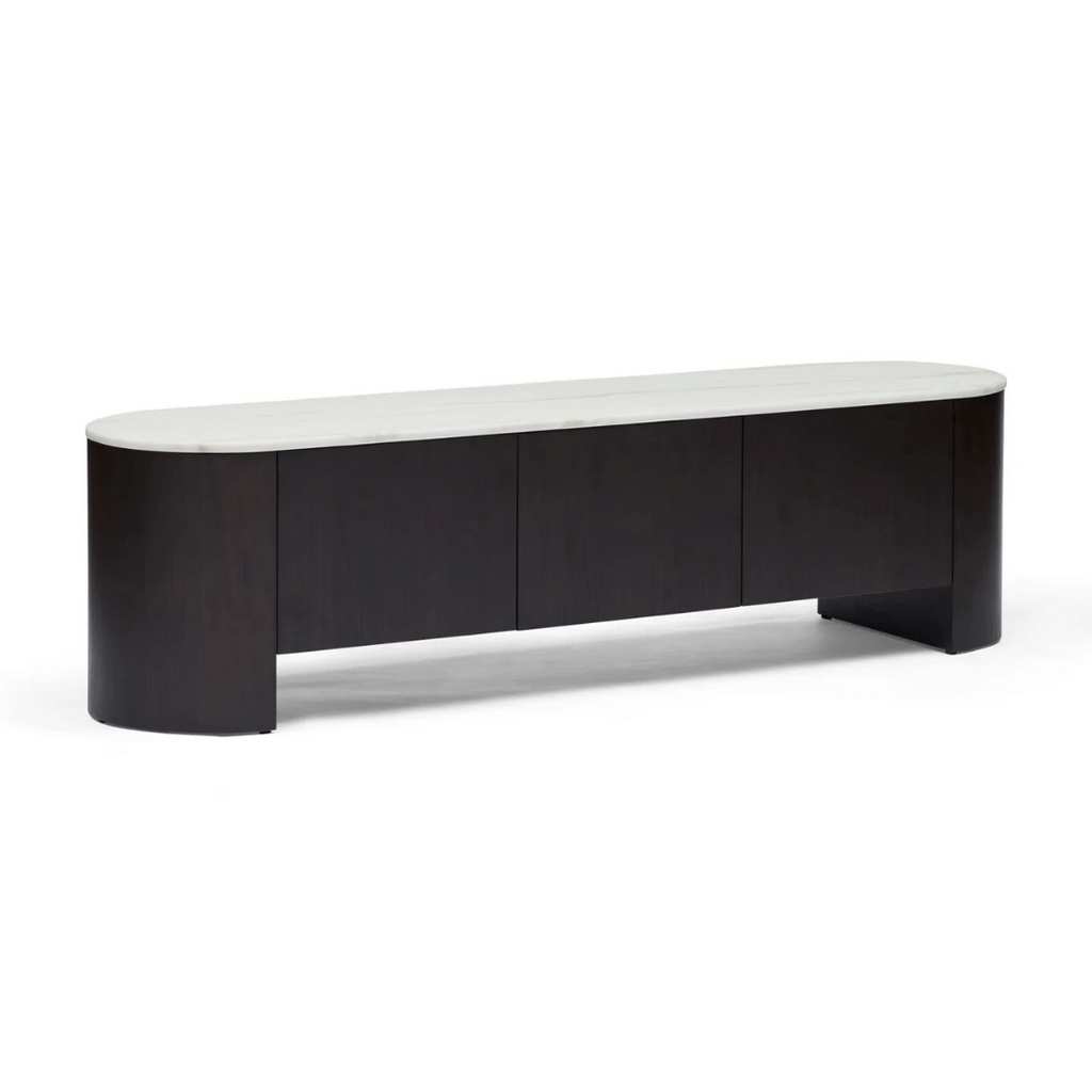 Meuble TV noyer et marbre style Mid-Century avec rangement pour salon