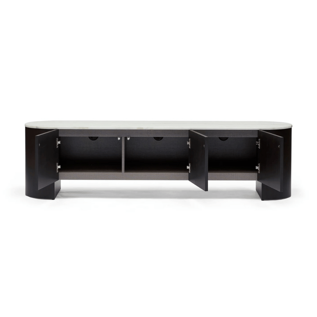 Meuble TV noyer et marbre style Mid-Century avec rangement pour salon