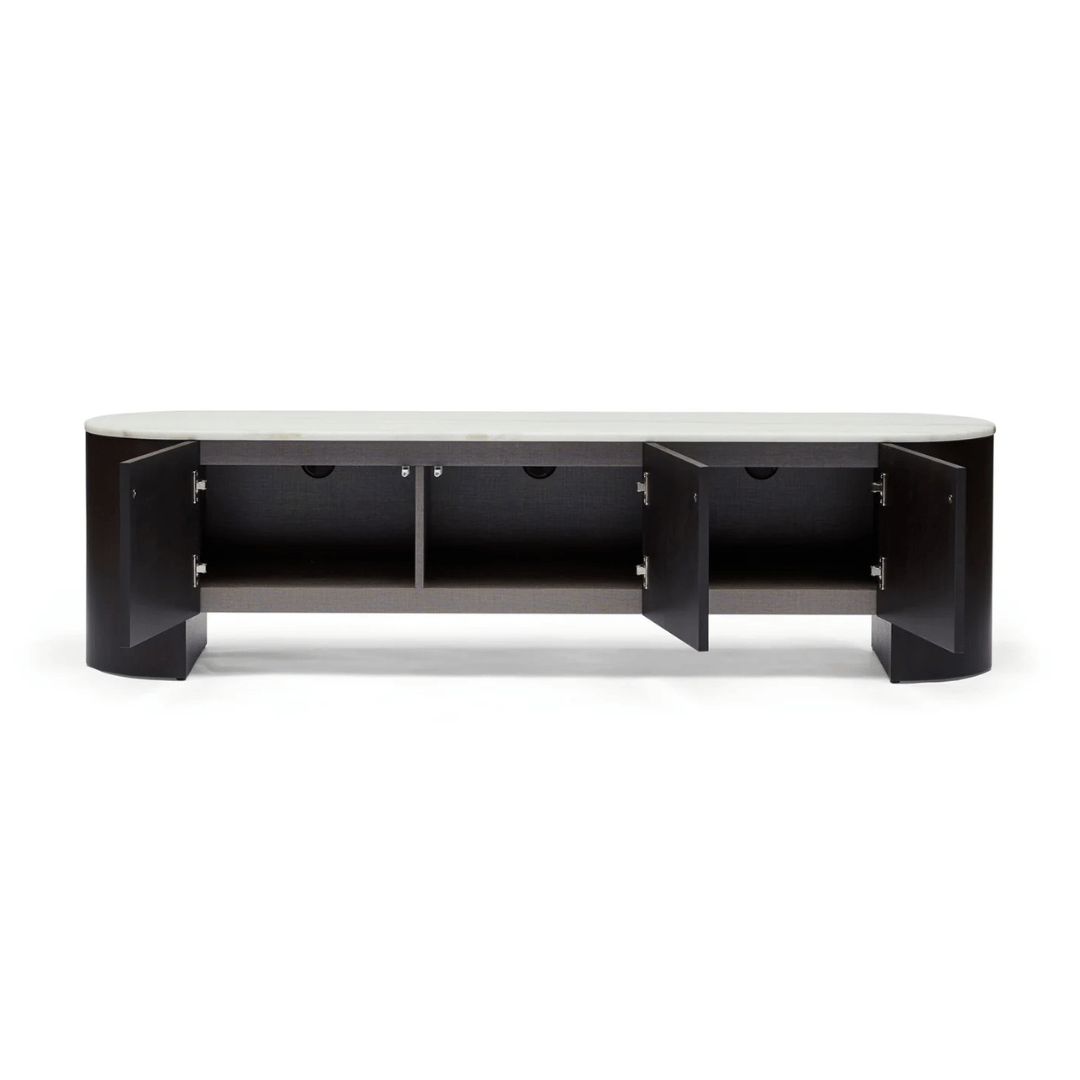Meuble TV noyer et marbre style Mid-Century avec rangement pour salon