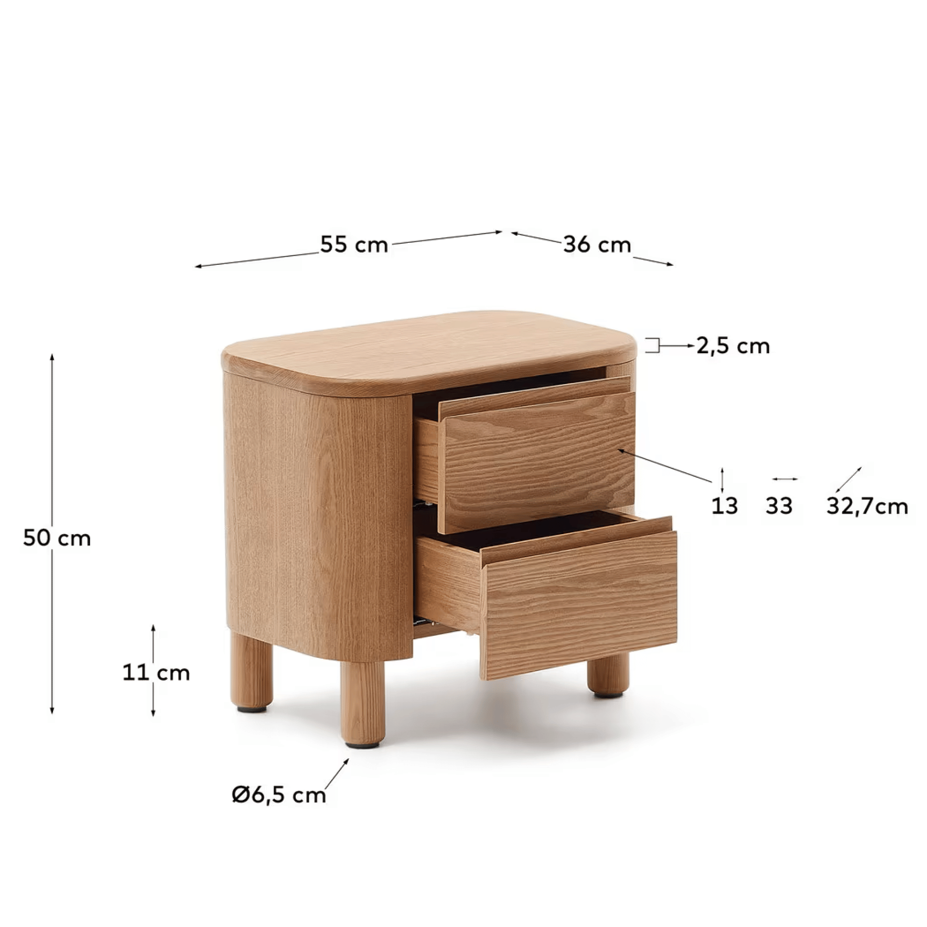 Table de chevet en frêne avec fermeture amortie pour chambre à coucher