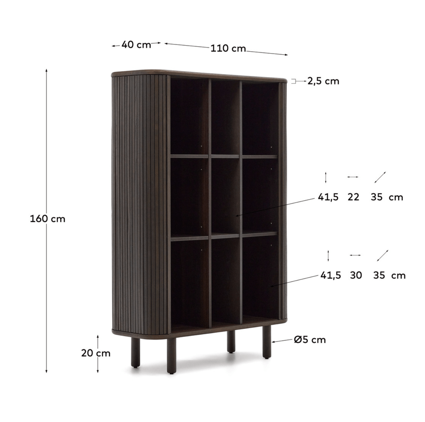 Armoire de rangement de bureau en frêne brun avec rangement