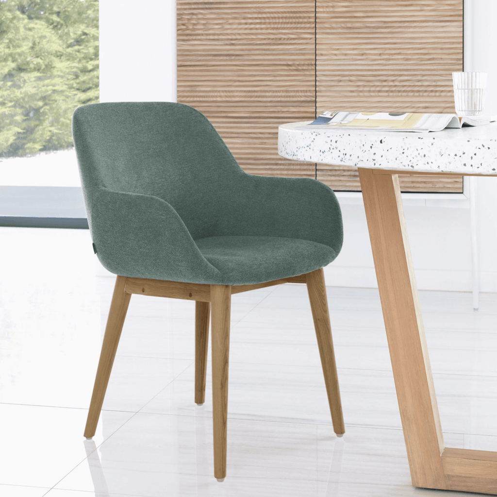 Chaise de salle à manger Green Ash avec mousse haute densité et pieds en bois pour salle à manger