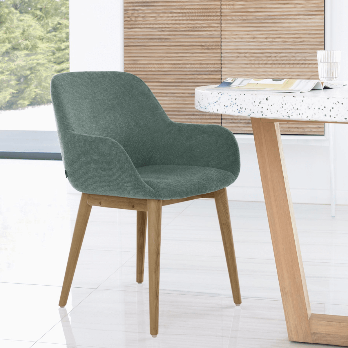 Chaise de salle à manger Green Ash avec mousse haute densité et pieds en bois pour salle à manger