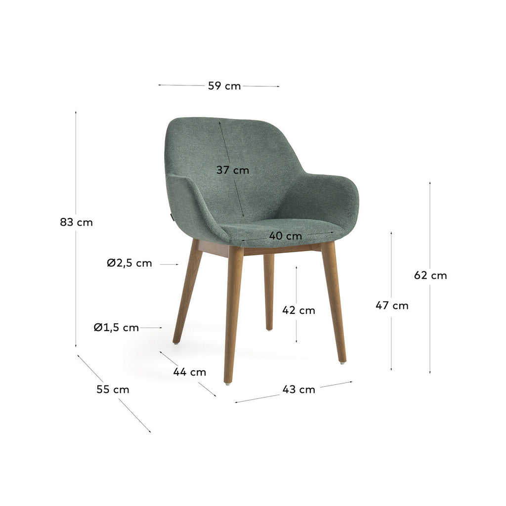 Chaise de salle à manger Green Ash avec mousse haute densité et pieds en bois pour salle à manger