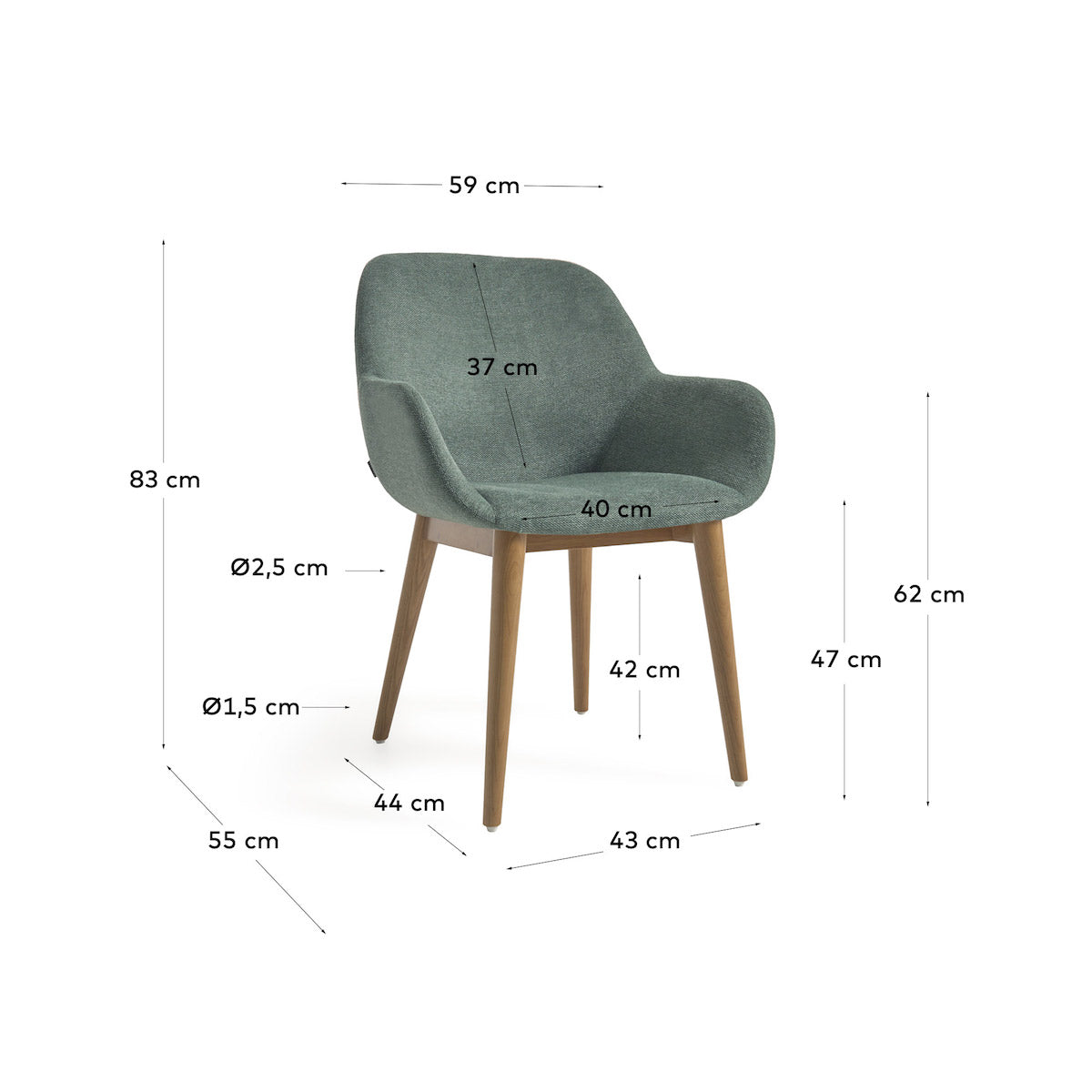 Chaise de salle à manger Green Ash avec mousse haute densité et pieds en bois pour salle à manger