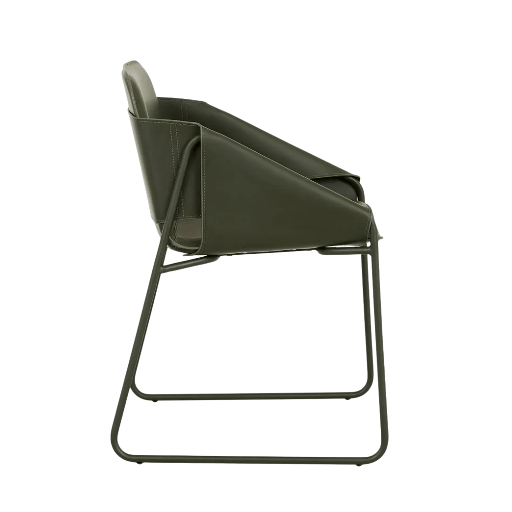 Chaise de salle à manger industrielle en cuir vert avec revêtement en tissu