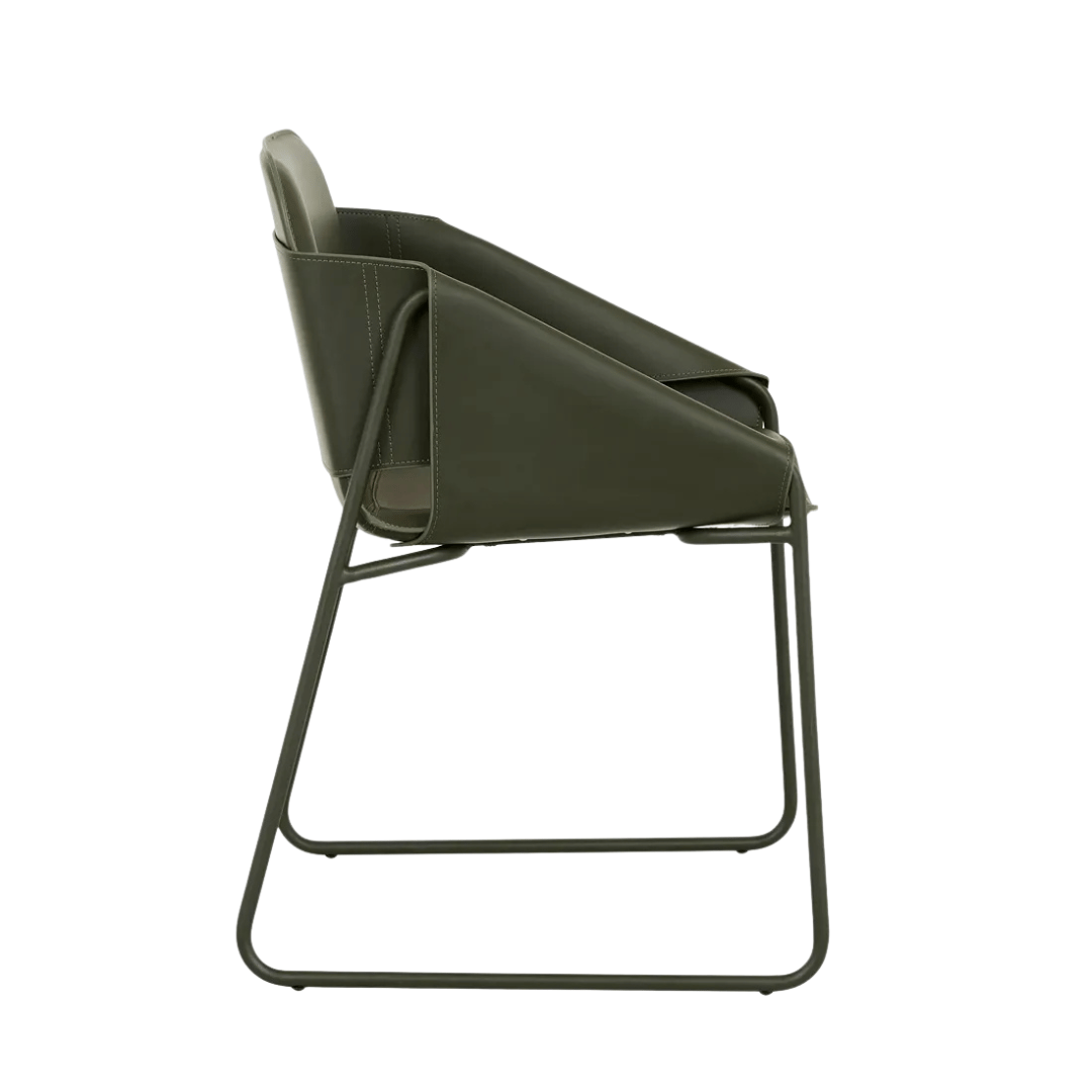 Chaise de salle à manger industrielle en cuir vert avec revêtement en tissu