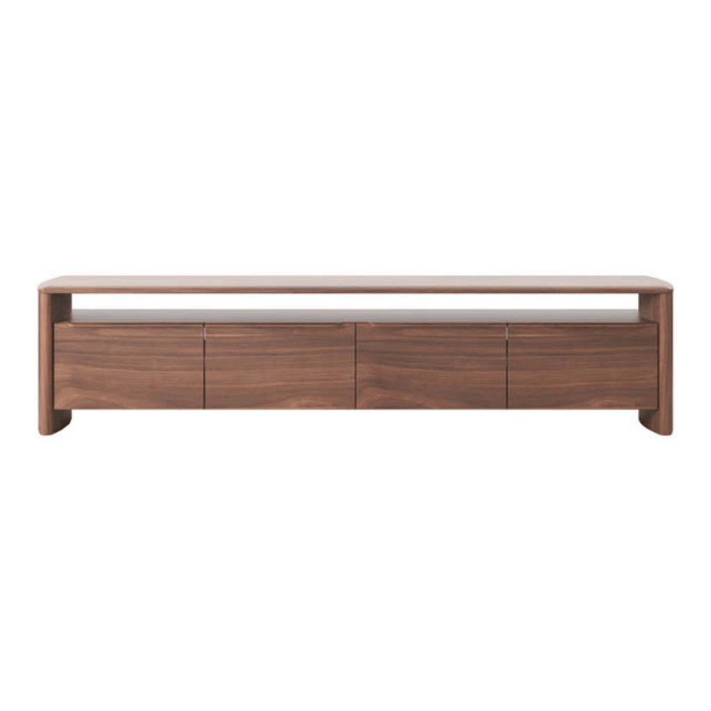 Meuble TV Mid-Century en noyer naturel avec rangements pour salon