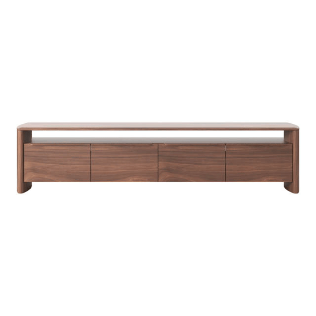 Meuble TV Mid-Century en noyer naturel avec rangements pour salon