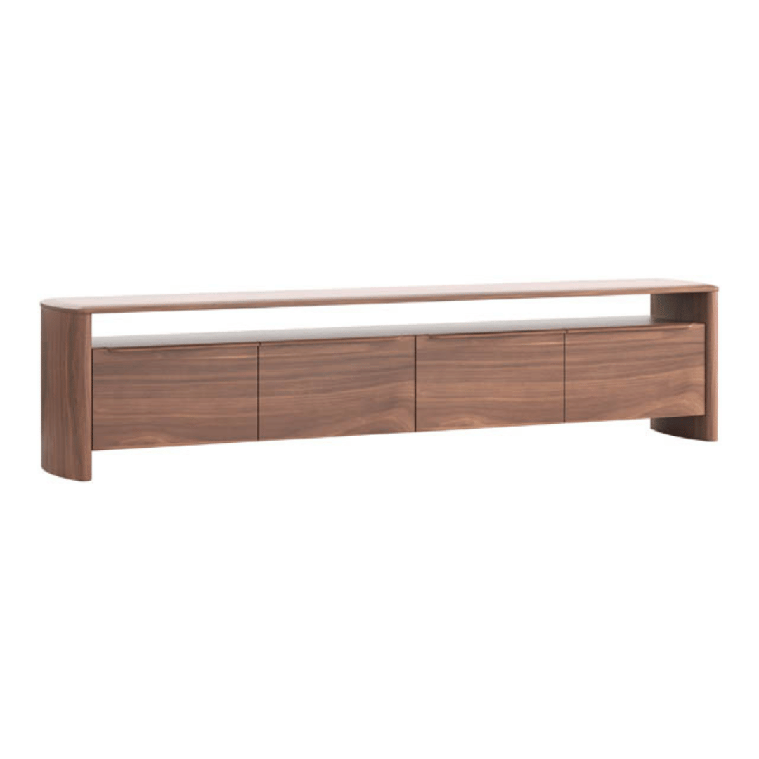 Meuble TV Mid-Century en noyer naturel avec rangements pour salon