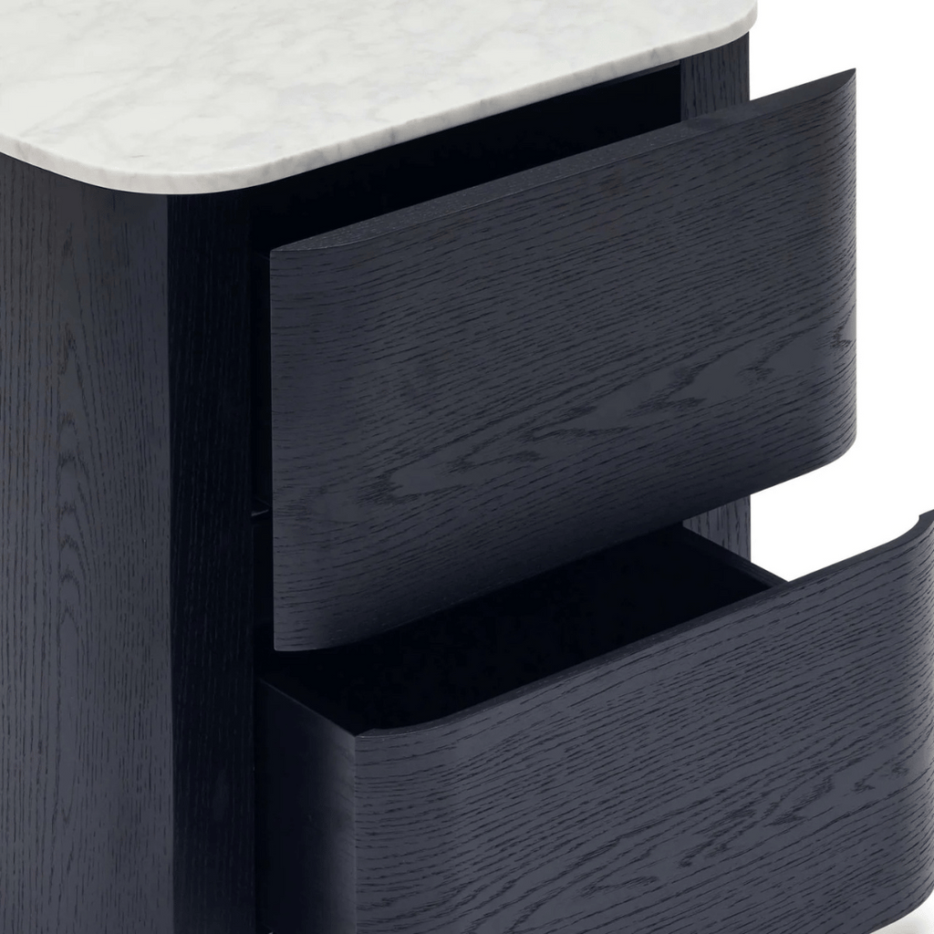 Table de chevet en marbre de chêne noir avec fermeture douce et rangement pour chambre à coucher
