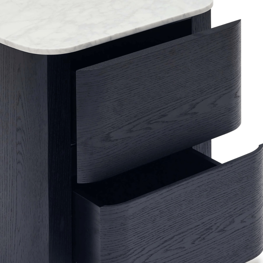 Table de chevet en marbre de chêne noir avec fermeture douce et rangement pour chambre à coucher