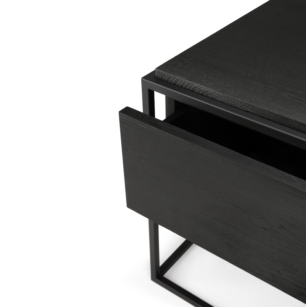 Table de chevet moderne en chêne noir avec extension complète pour chambre à coucher