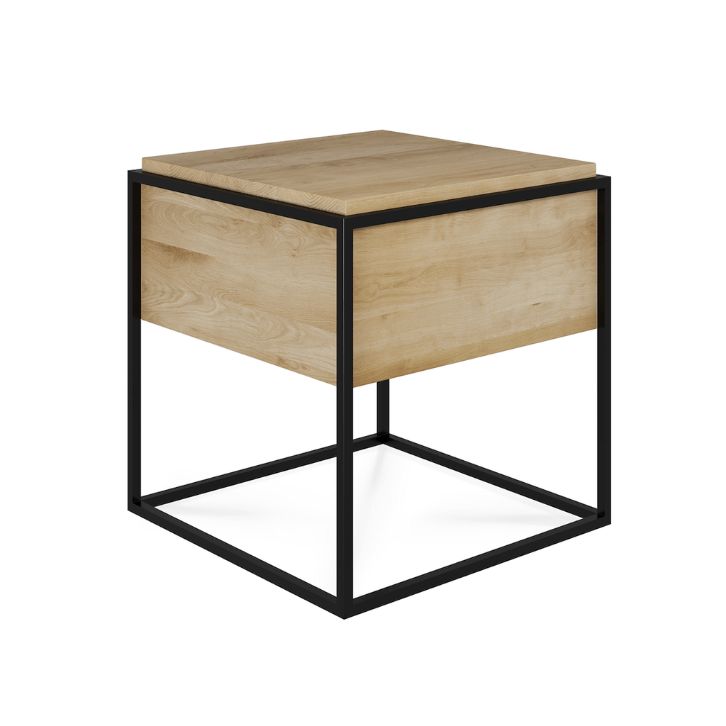 Table de chevet moderne en chêne naturel avec tiroir à extension complète pour chambre à coucher