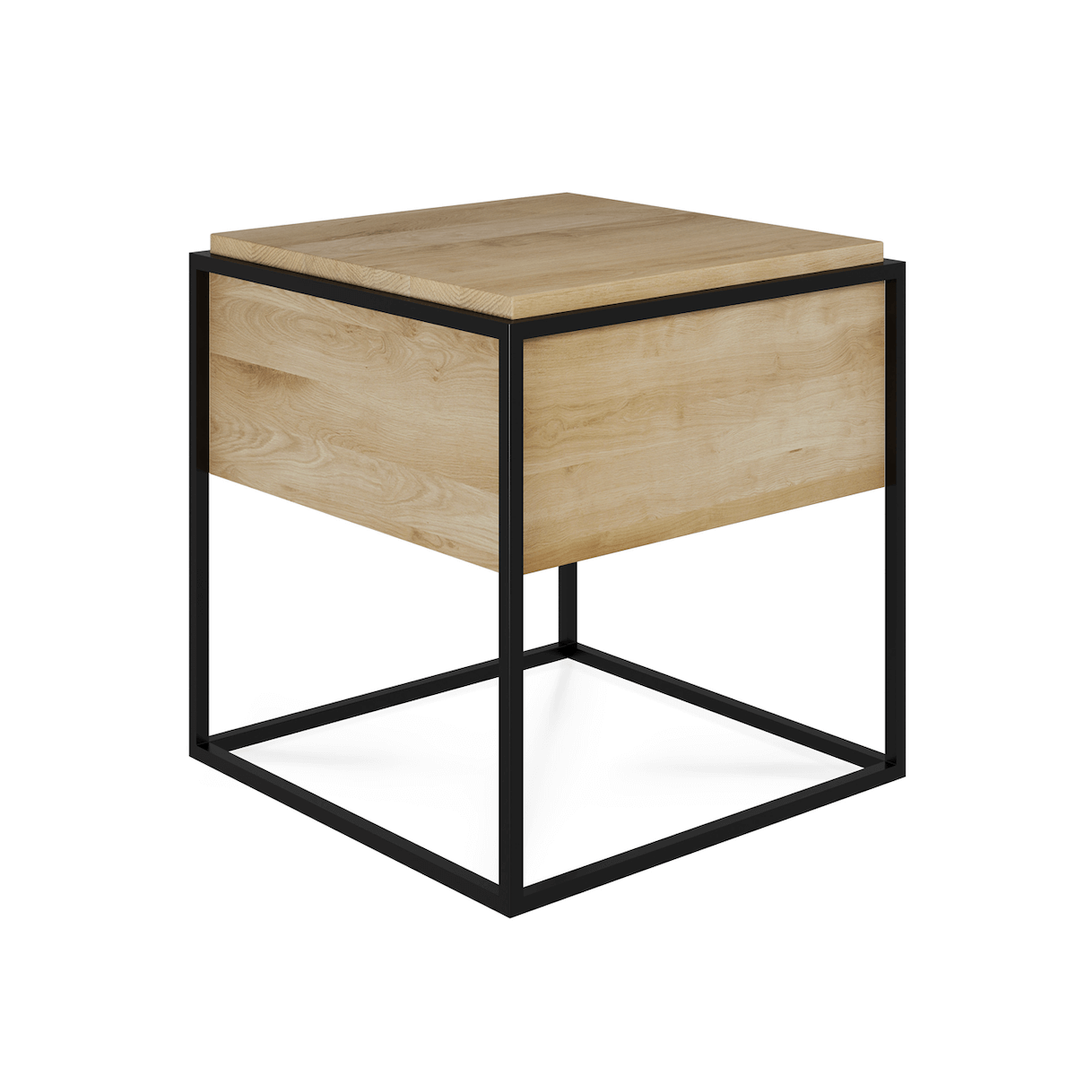Table de chevet moderne en chêne naturel avec tiroir à extension complète pour chambre à coucher