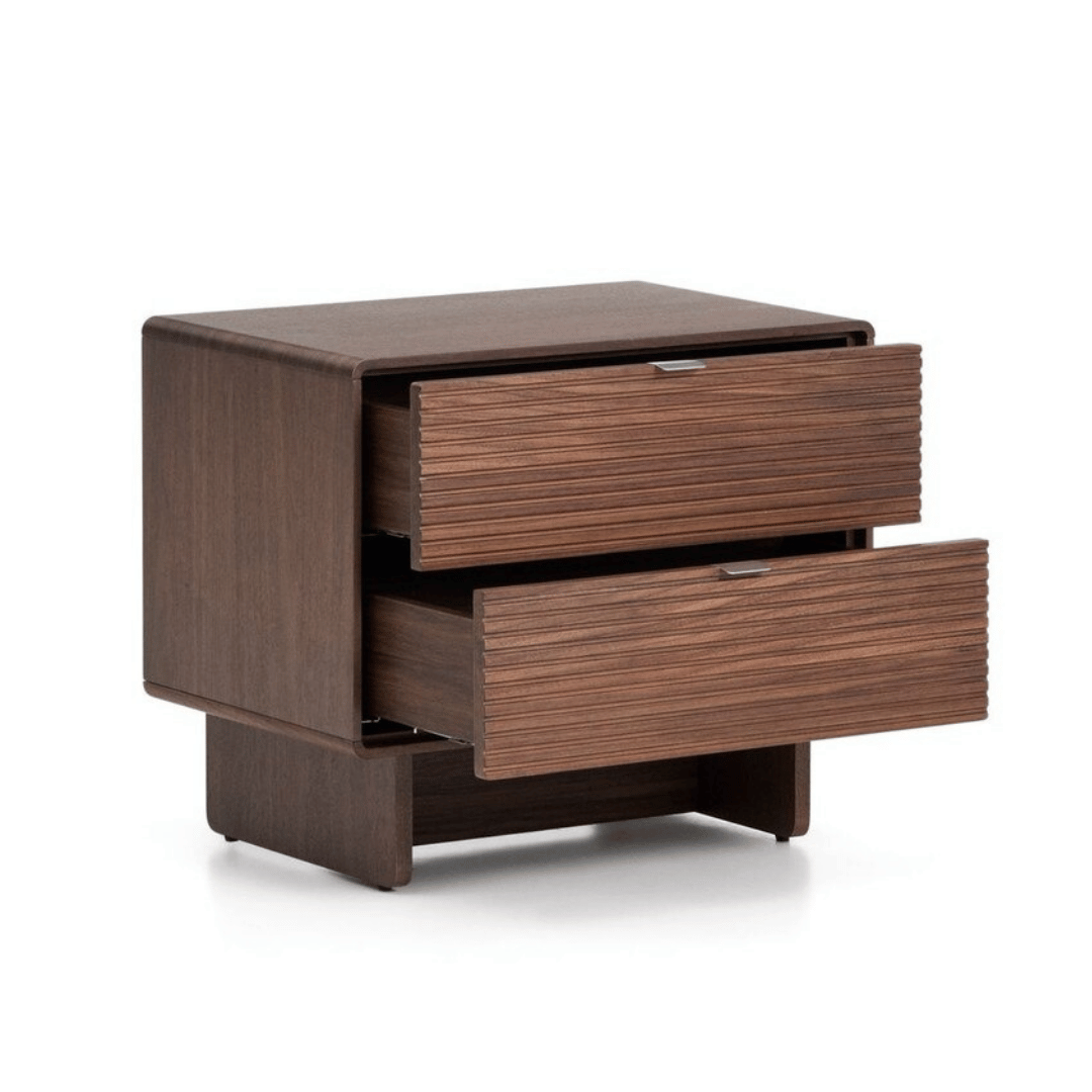 Table de chevet en noyer brun de style Mid-Century pour chambre à coucher