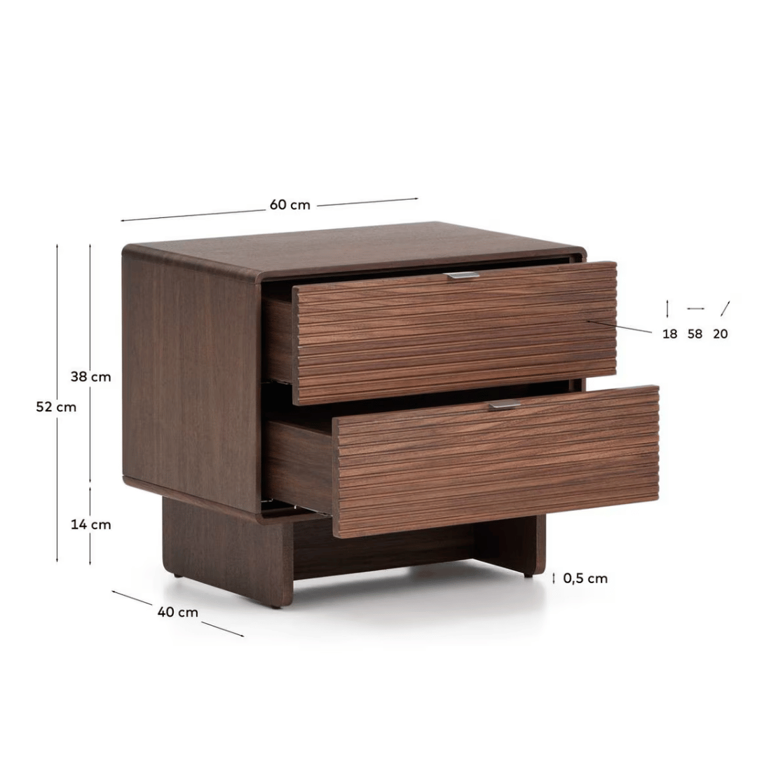 Table de chevet en noyer brun de style Mid-Century pour chambre à coucher