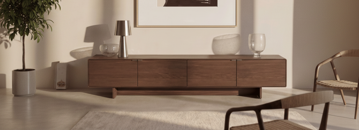 Meuble TV en noyer brun Mid-Century pour salon