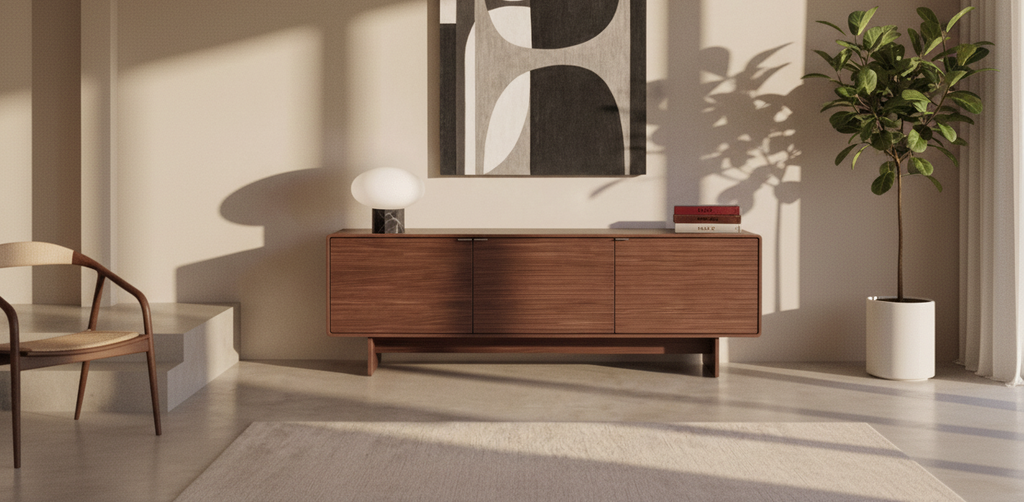 Meuble TV en noyer brun Mid-Century pour salon