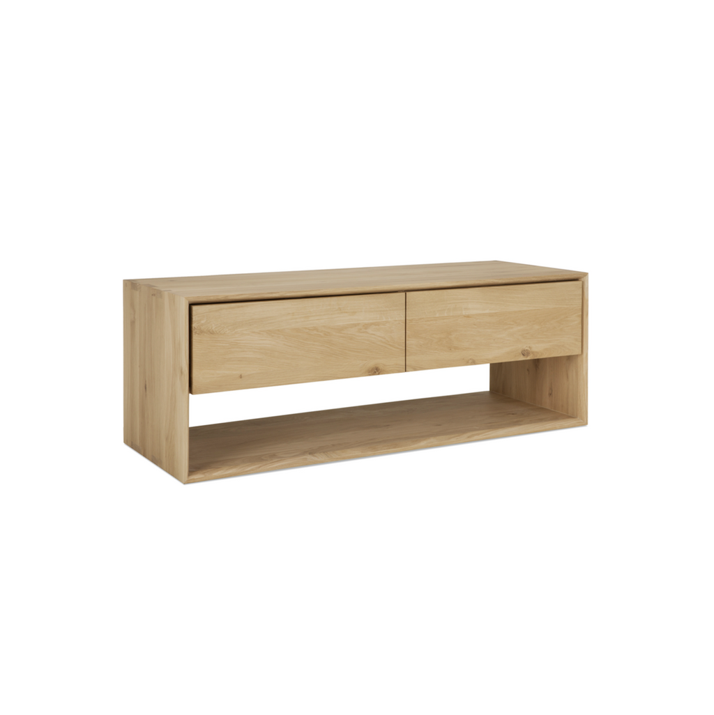 Meuble TV en chêne naturel avec rangements pour le salon