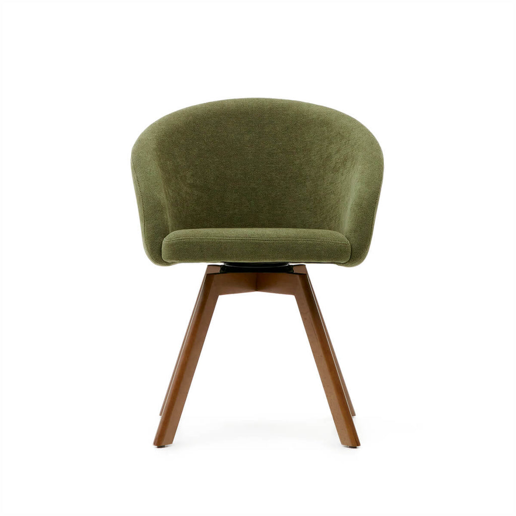 Chaise de salle à manger pivotante Mid-Century en noyer vert avec pieds en bois