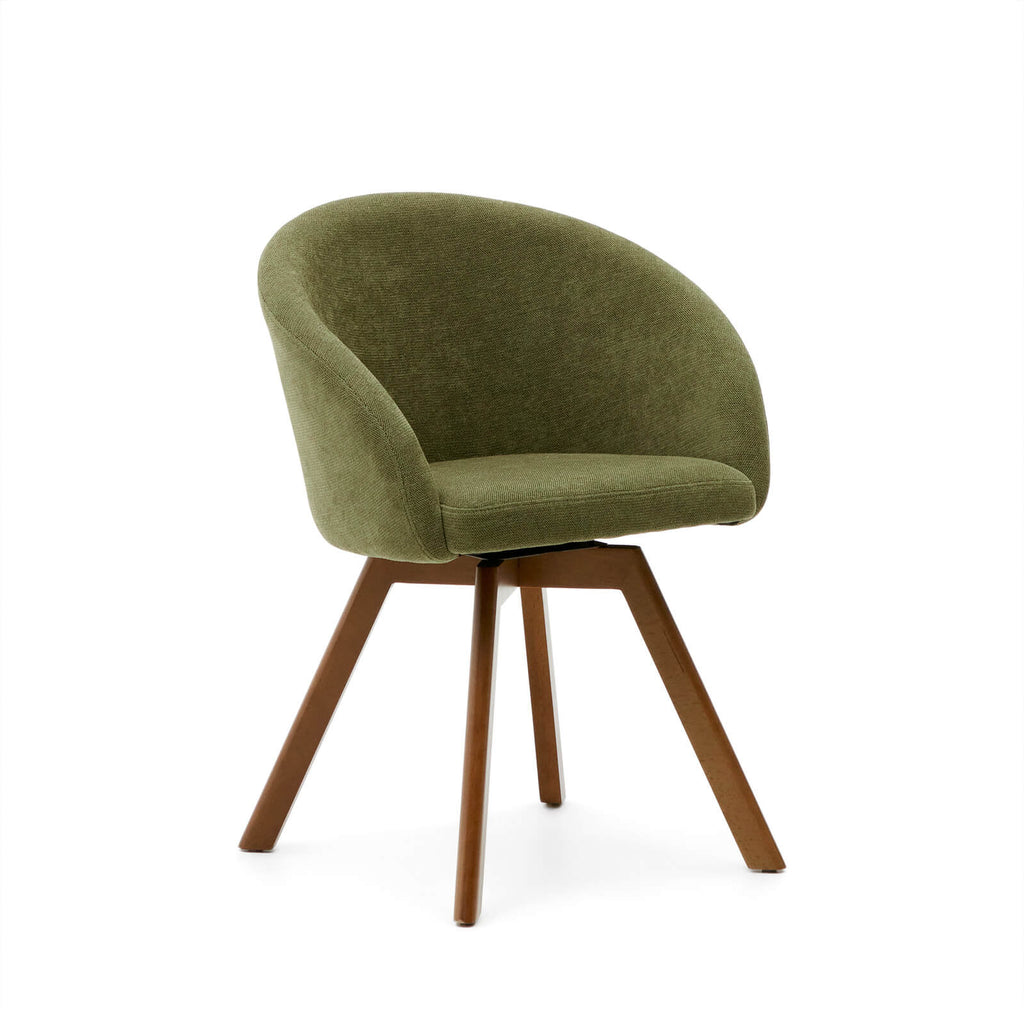 Chaise de salle à manger pivotante Mid-Century en noyer vert avec pieds en bois