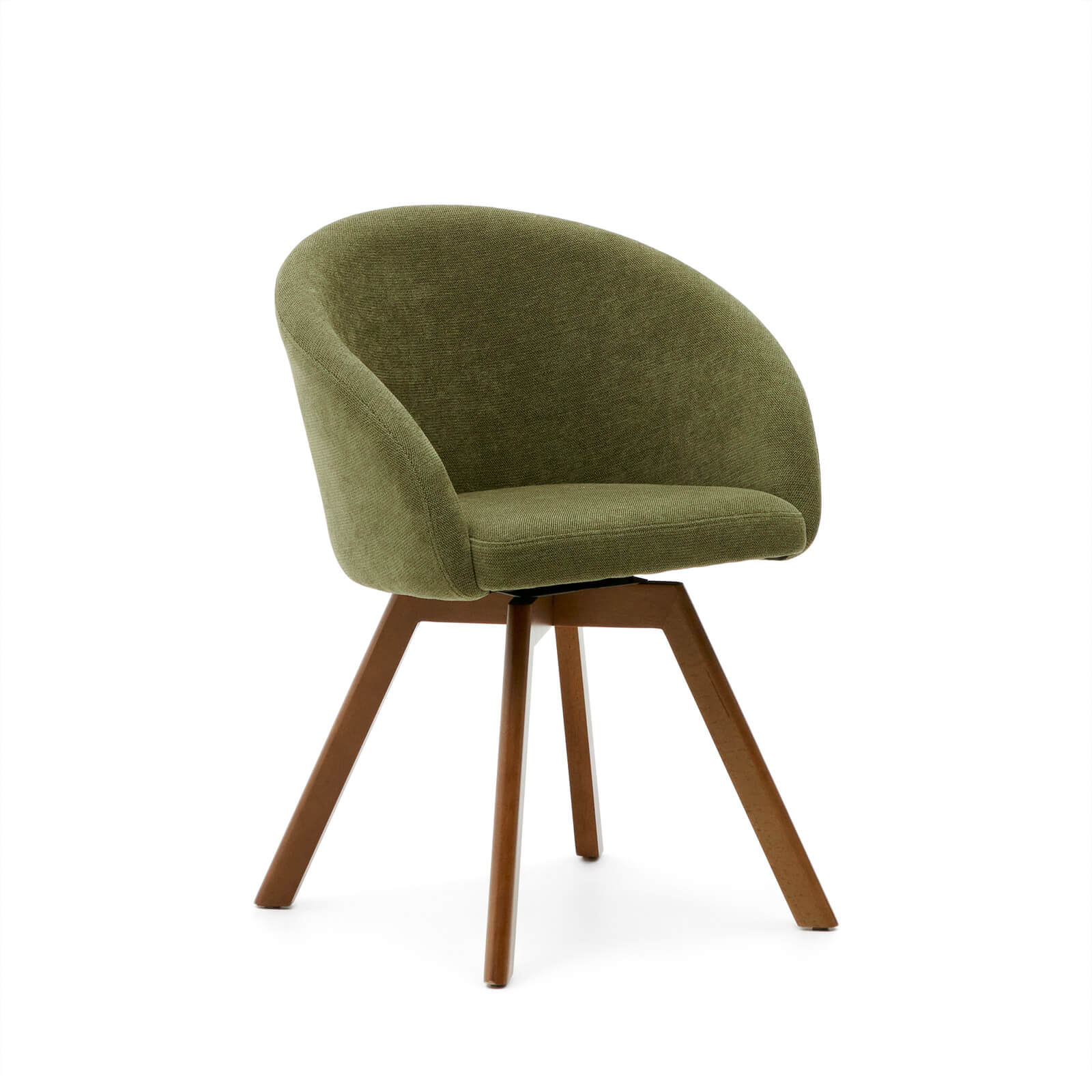 Chaise de salle à manger pivotante Mid-Century en noyer vert avec pieds en bois