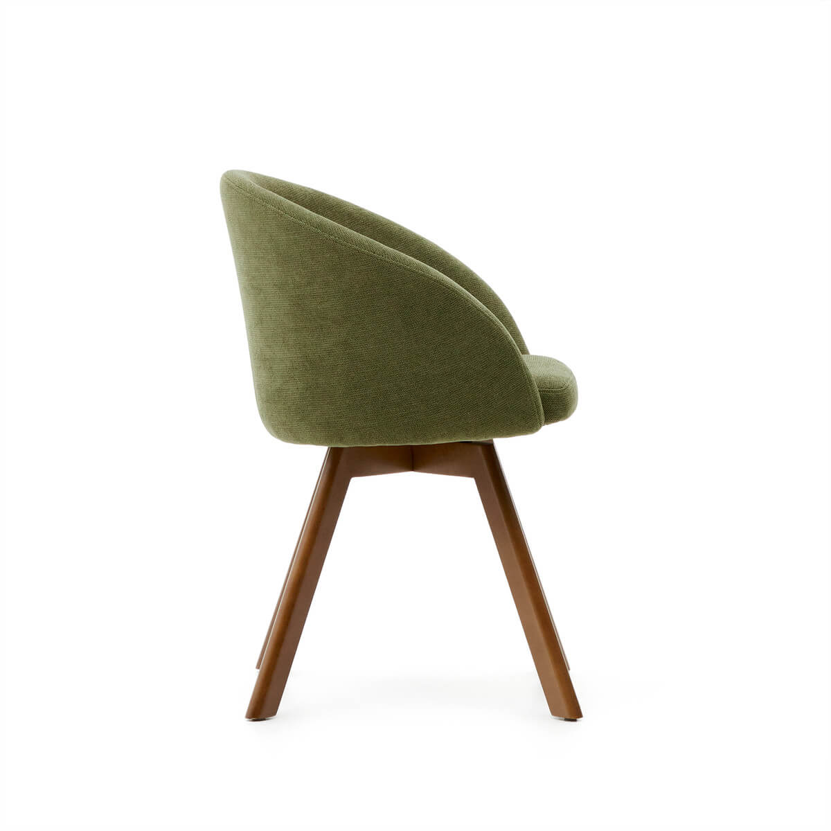 Chaise de salle à manger pivotante Mid-Century en noyer vert avec pieds en bois