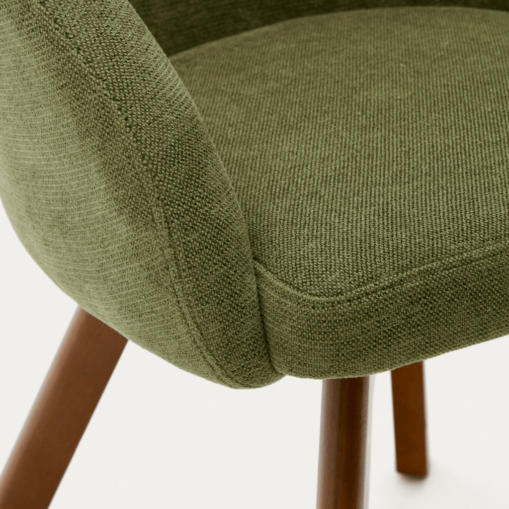 Chaise de salle à manger pivotante Mid-Century en noyer vert avec pieds en bois