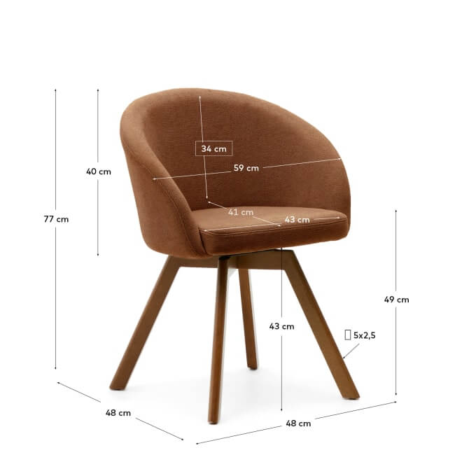 Chaise de salle à manger pivotante en noyer avec pieds en bois de style Mid-Century