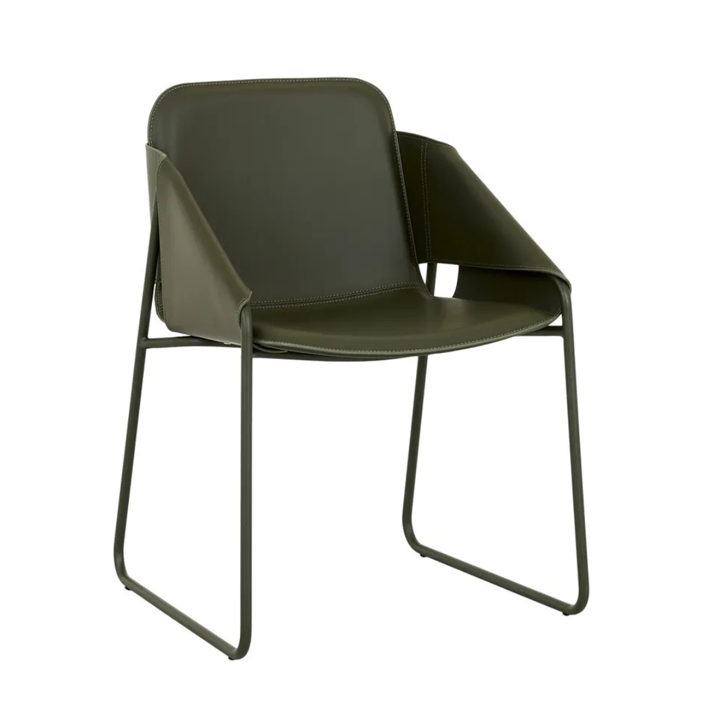 Chaise de salle à manger industrielle en cuir vert avec revêtement en tissu