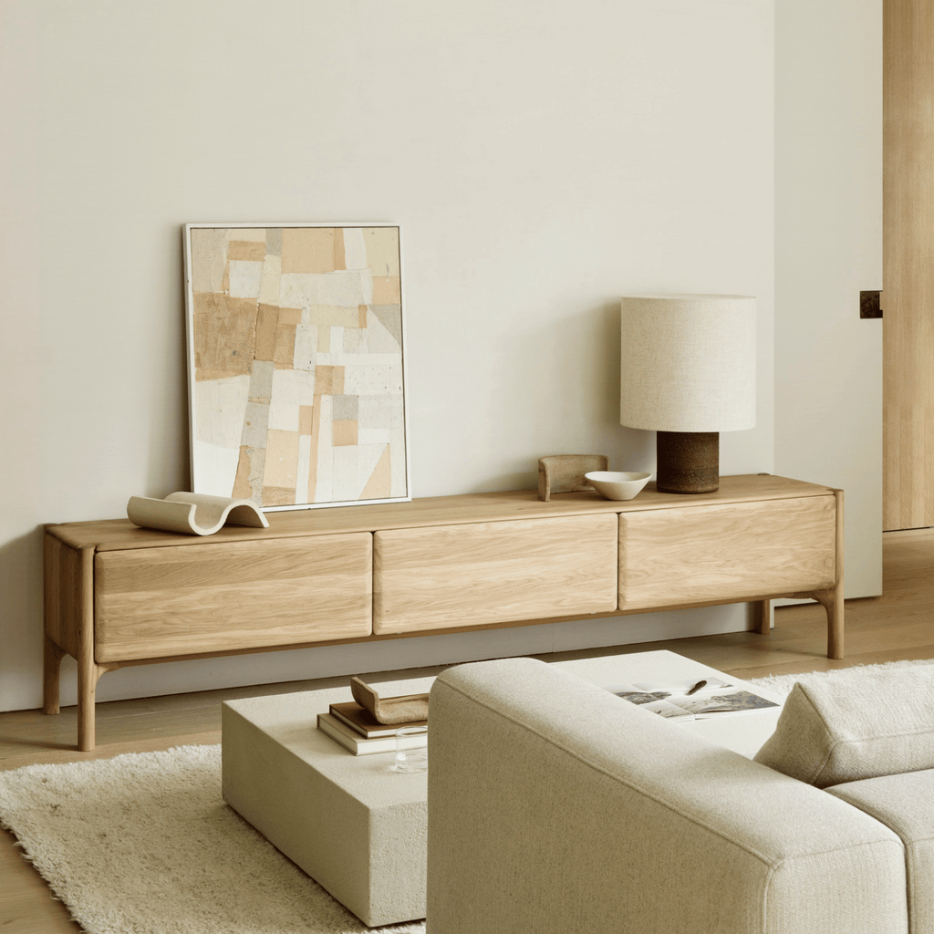Meuble TV moderne en chêne avec rangement pour salon