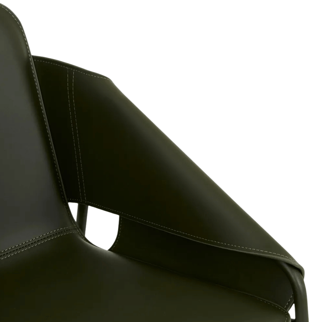Chaise de salle à manger industrielle en cuir vert avec revêtement en tissu